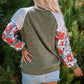 Laurel Green Floral Patchwork Long Sleeve Ribbed Blouse