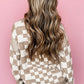 Khaki Checkered Print Drop Shoulder Round Neck Sweater