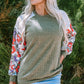 Laurel Green Floral Patchwork Long Sleeve Ribbed Blouse