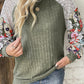 Laurel Green Floral Patchwork Long Sleeve Ribbed Blouse