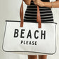 White BEACH PLEASE Print Large Canvas Tote Bag