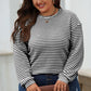 Black Stripe Round Neck Drop Shoulder Long Sleeve Top