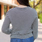 Black Stripe Round Neck Drop Shoulder Long Sleeve Top