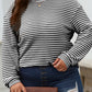 Black Stripe Round Neck Drop Shoulder Long Sleeve Top