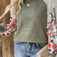 Laurel Green Floral Patchwork Long Sleeve Ribbed Blouse