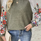 Laurel Green Floral Patchwork Long Sleeve Ribbed Blouse