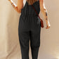 Black Drawstring Buttoned Straps Cropped Overall