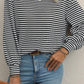 Black Stripe Round Neck Drop Shoulder Long Sleeve Top