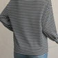 Black Stripe Round Neck Drop Shoulder Long Sleeve Top