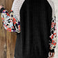 Black Floral Patchwork Long Sleeve Ribbed Blouse