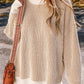 Chestnut Striped Textured Knit Contrast Edge Loose Sweater