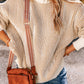 Chestnut Striped Textured Knit Contrast Edge Loose Sweater