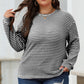 Black Stripe Round Neck Drop Shoulder Long Sleeve Top