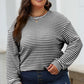 Black Stripe Round Neck Drop Shoulder Long Sleeve Top