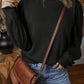 Eyelet Round Neck Long Sleeve Sweatshirt