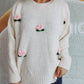 Flower Round Neck Long Sleeve Sweater