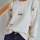 Flower Round Neck Long Sleeve Sweater