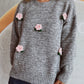 Flower Round Neck Long Sleeve Sweater