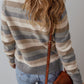 Gray Stripe Color Block Ribbed Edge Round Neck Sweater