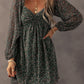 Green Floral Print Sweetheart Neck Shirred Back Mini Dress