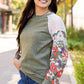 Laurel Green Floral Patchwork Long Sleeve Ribbed Blouse