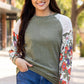 Laurel Green Floral Patchwork Long Sleeve Ribbed Blouse