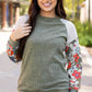 Laurel Green Floral Patchwork Long Sleeve Ribbed Blouse