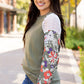 Laurel Green Floral Patchwork Long Sleeve Ribbed Blouse