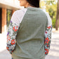 Laurel Green Floral Patchwork Long Sleeve Ribbed Blouse