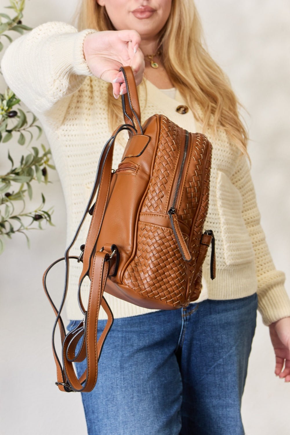 PU Leather Woven Backpack