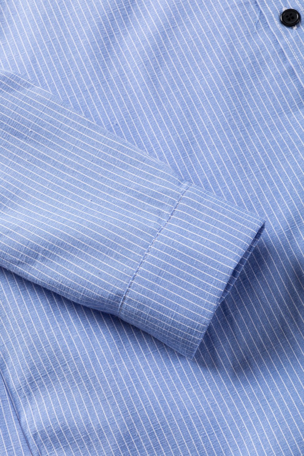 Sky Blue Stripe Roll - tab Sleeve Pocketed Long Shirt