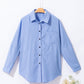 Sky Blue Stripe Roll - tab Sleeve Pocketed Long Shirt