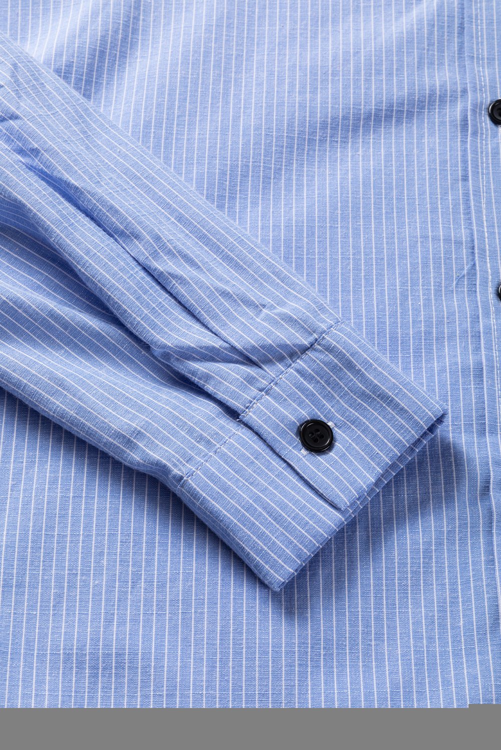 Sky Blue Stripe Roll - tab Sleeve Pocketed Long Shirt