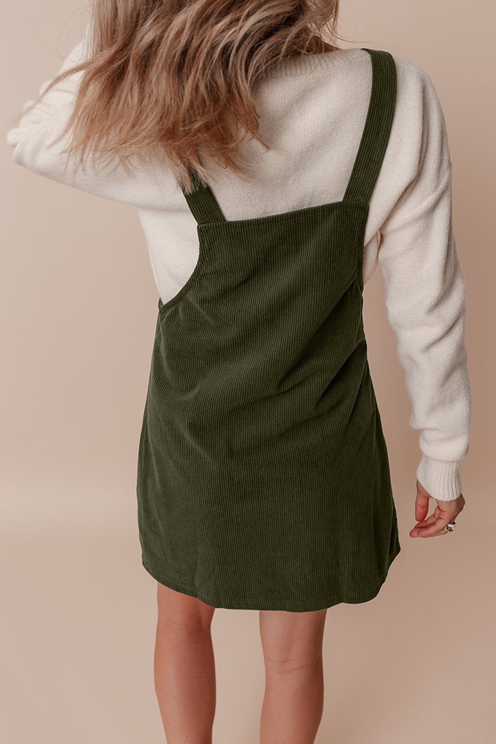 Solid Front Pockets Sleeveless Corduroy Overall Dress