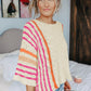 White Striped Detail Wide Sleeve Lightweight Knitted Sweater