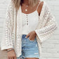 White Stylish Hollow Out Knit Drop Shoulder Cardigan