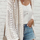 White Stylish Hollow Out Knit Drop Shoulder Cardigan