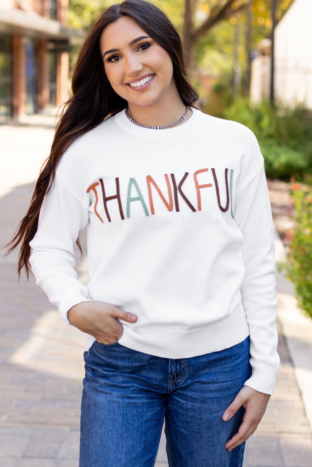 White Thankful Ivory Embroidered Sweater